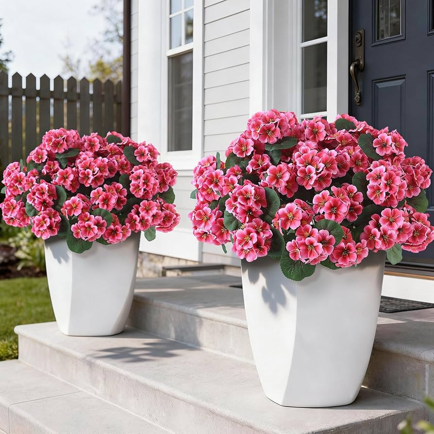 Amazon.com: GLIDLION 12 Bundles Artificial Geranium Flowers for Spring Summer Decor, UV-Resistant Fake Plants Realistic Faux Silk Bouquets for Front Door Farmhouse Garden Porch Home Outdoor Decor (Peach Pink) : Home & Kitchen | Amazon (US)
