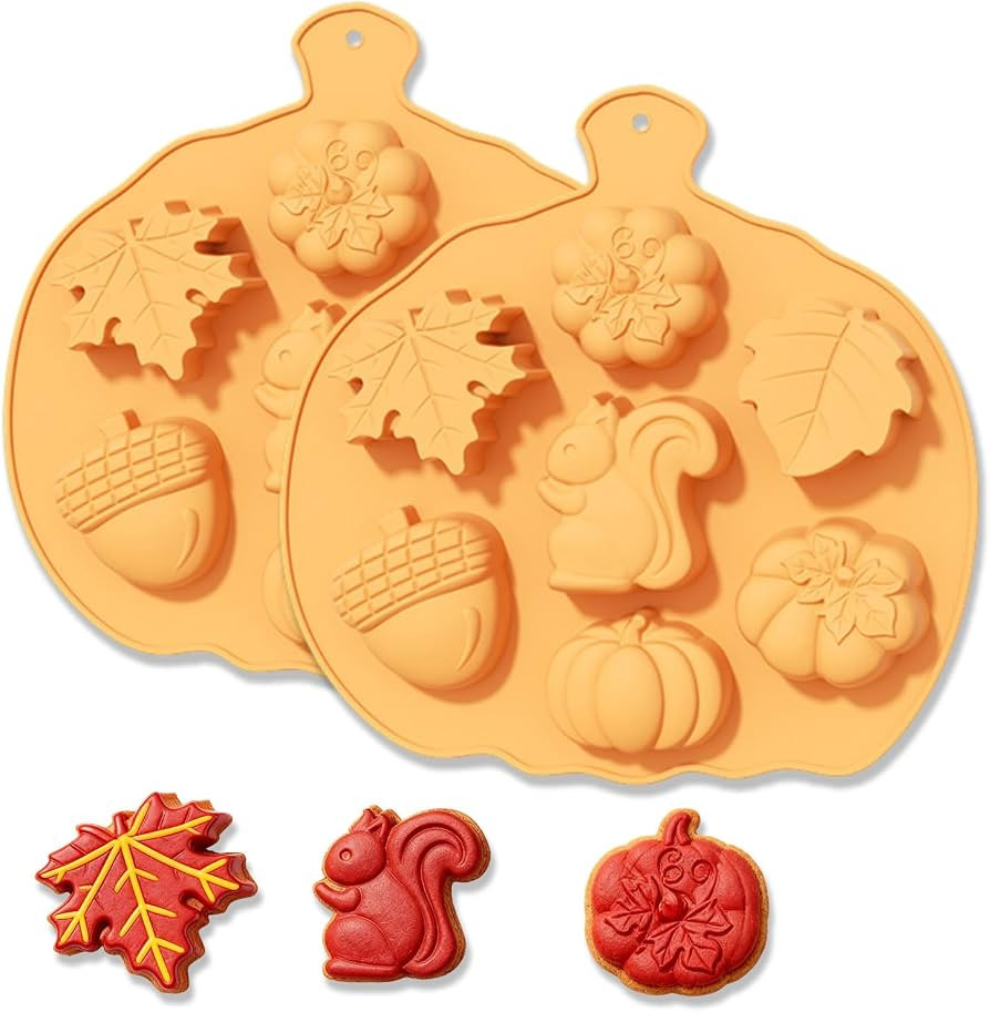 2 Pcs Fall Silicone Molds for Chocolate 3D Halloween Thanksgiving Candy Molds Fall Maple Leaf Pum... | Amazon (US)