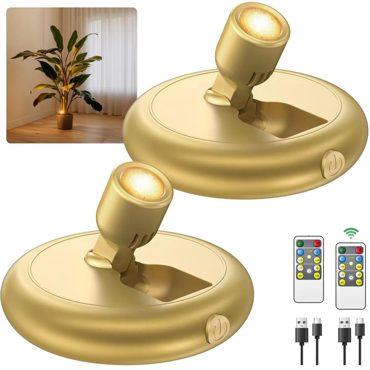 Justincity  LED Spotlight Remote Timer Dimmable Indoor Accent Light for Plants Artwork Closet 2 Pack Gold | Lowe's