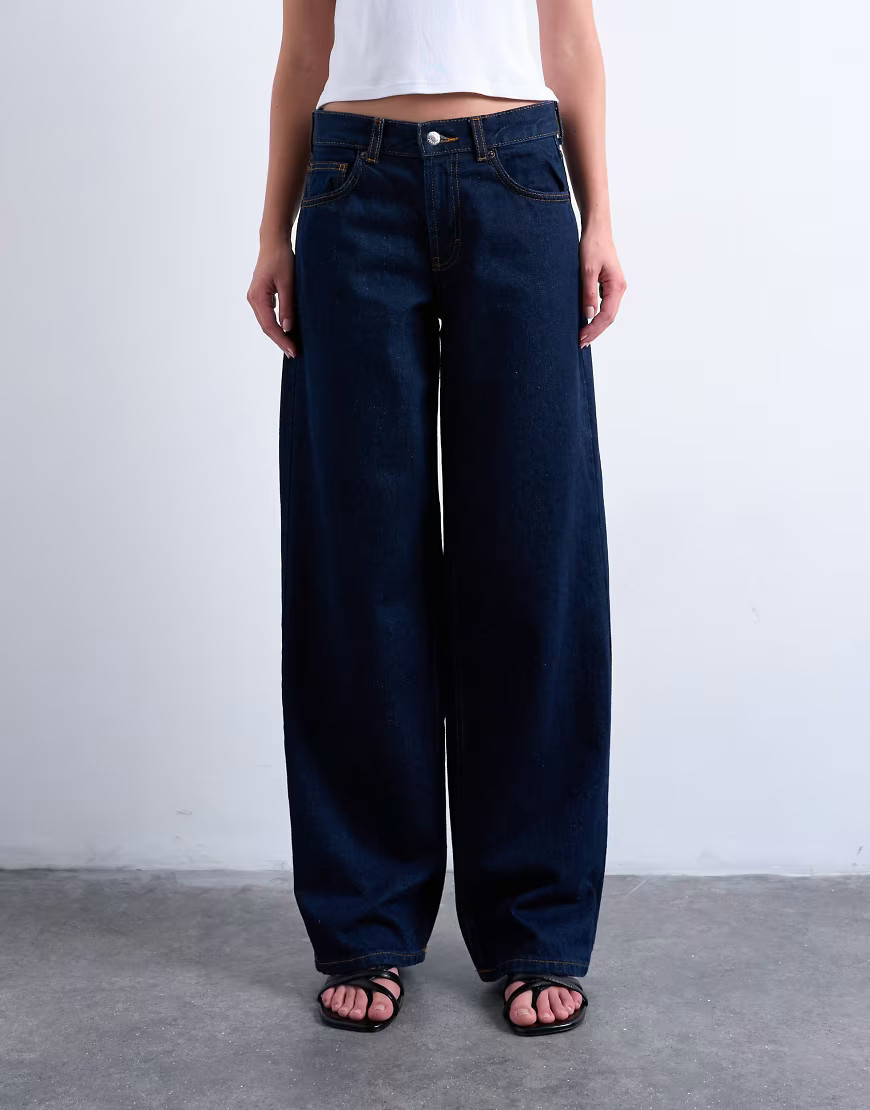 Topshop cinch low rise relaxed jean in raw indigo-Blue | ASOS (Global)