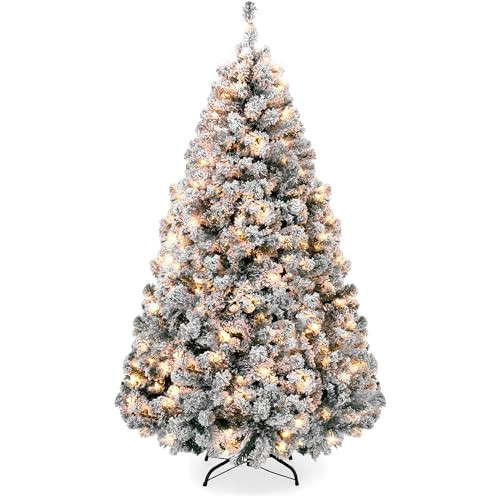 Best Choice Products 6ft Pre-Lit Artificial Christmas Tree Twinkling LEDs, Snow Flocked Design Pine Tree, Full Appearance Lighted Snowy w/Easy Assembly, 250 Lights, 928 Tips Metal Stand | Amazon (US)
