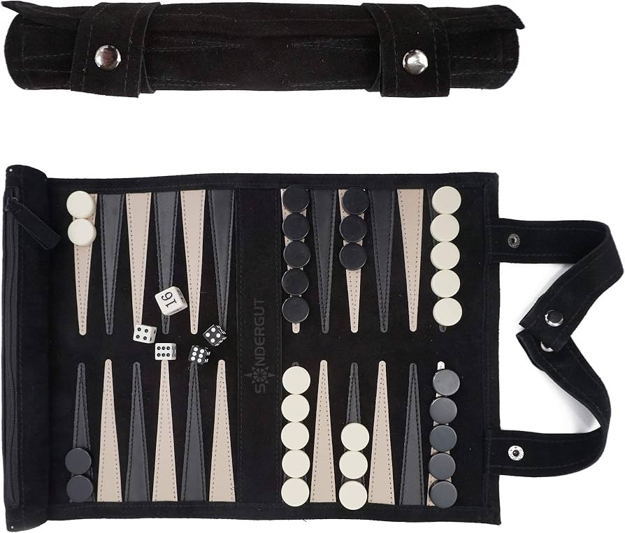 Sondergut - Backgammon (Black) / Echtleder Roll-Backgammon / Reisespiel für Erwachsene und Kinde... | Amazon (DE)