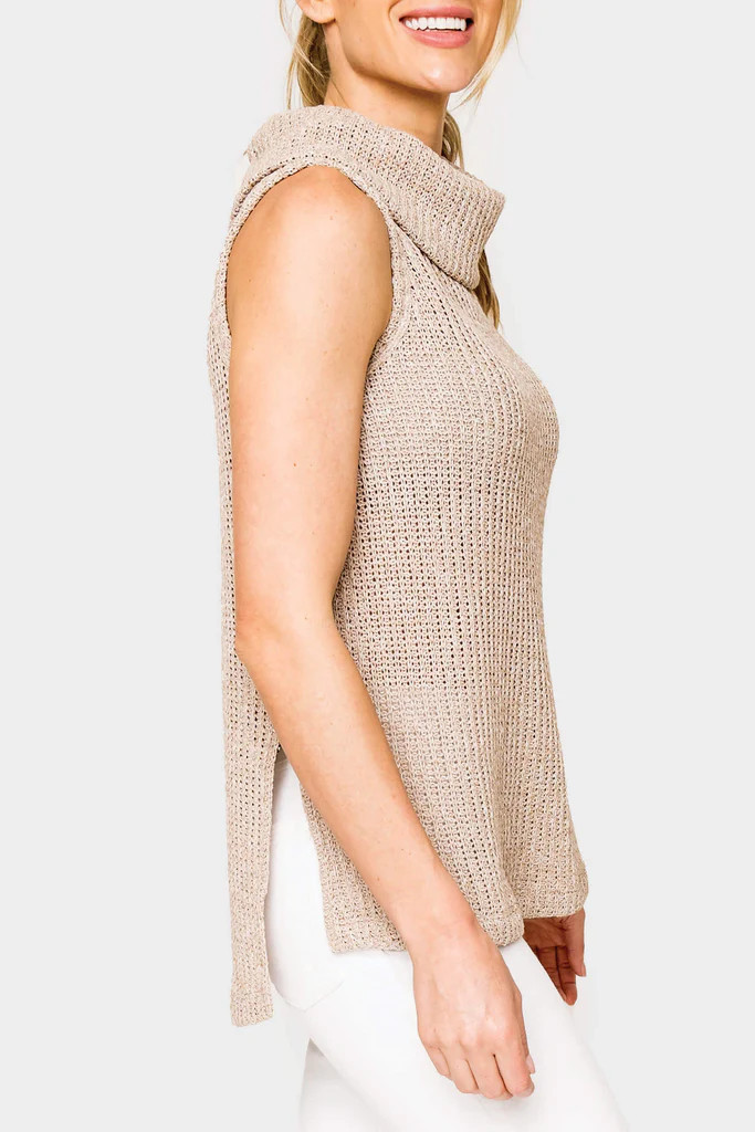 Roll Neck Sleeveless Crochet Vest | Gibson