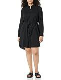 Daily Ritual Women's Georgette Fluid Drape Long-Sleeve Button Down Shirt Dress, Black, Medium | Amazon (US)