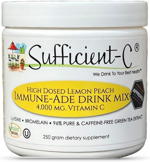 Sufficient-C High-Dosed 4000 mg. Vitamin C Lemon Peach Immune-Ade Drink Mix 250 gram Size - Refre... | Amazon (US)