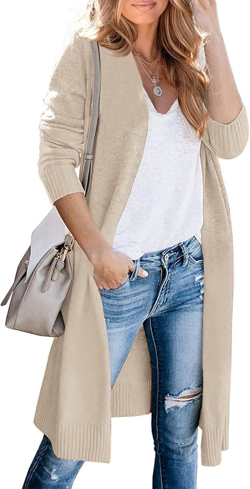 Erzto Womens Long Cardigan Sweaters Casual Open Front Long Sleeve Knit Sweater Coat | Amazon (US)