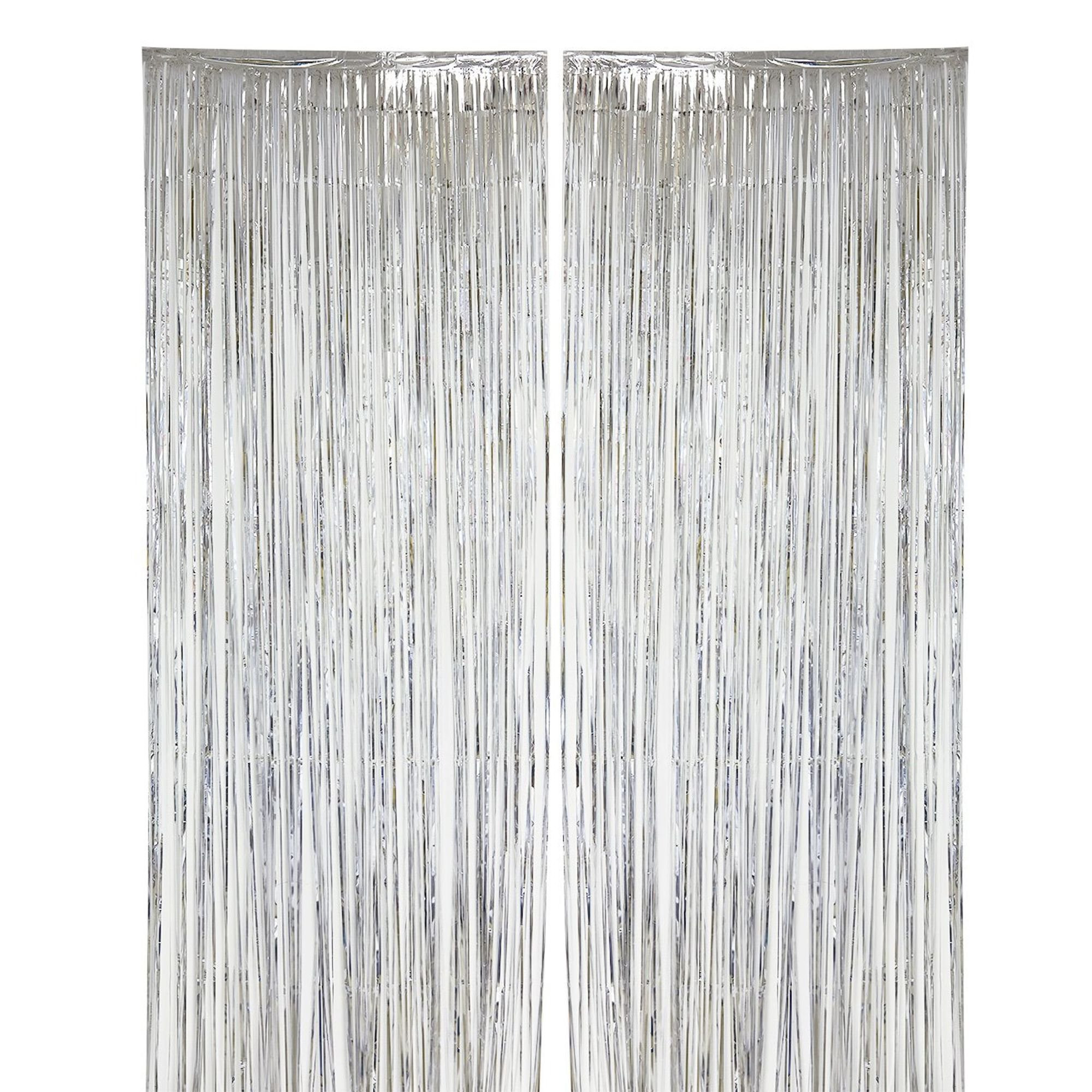 2-Pack Metallic Foil Fringe Curtains, 8 x 3 feet Silver Tinsel Doorway Curtain for Wedding Backdr... | Walmart (US)