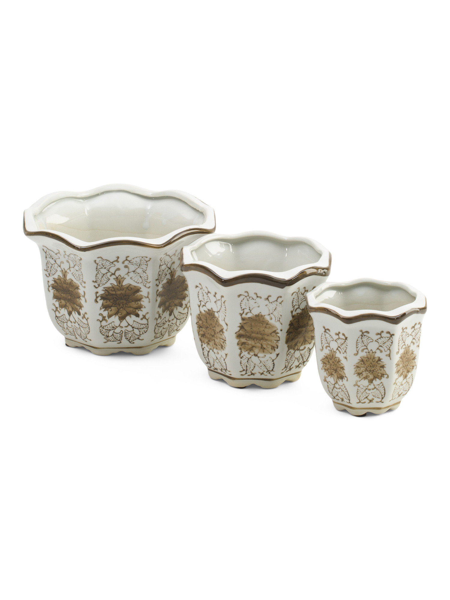 3pc Ceramic Floral Planter Set With Wavy Edges | Plants & Planters | Marshalls | Marshalls
