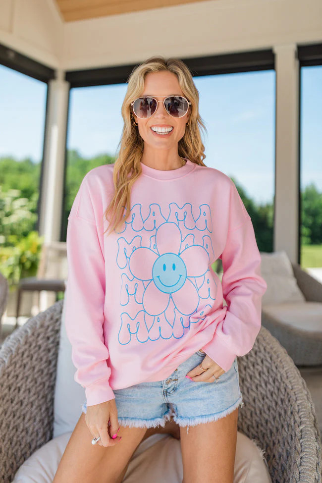 Mama Daisy Repeat Light Pink Graphic Sweatshirt | Pink Lily