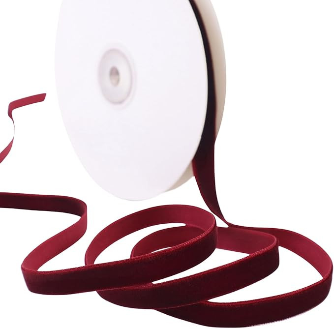 Burgundy Velvet Ribbon 3/8'' 10 Yards Fabric Ribbon Maroon Ribbon Trim Single Face Spool Satin fo... | Amazon (US)