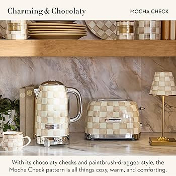 MACKENZIE-CHILDS 2-Slice Toaster, Decorative Toaster for Kitchen, Brown-and-White Mocha Check | Amazon (US)