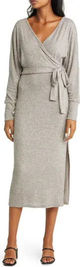 Loveappella Long Sleeve Faux Wrap Midi Dress | Nordstrom | Nordstrom