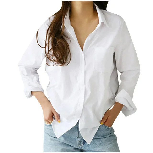 labakihah womens tops fashion women long sleeve solid turn-down collar casual tops button shirts ... | Walmart (US)