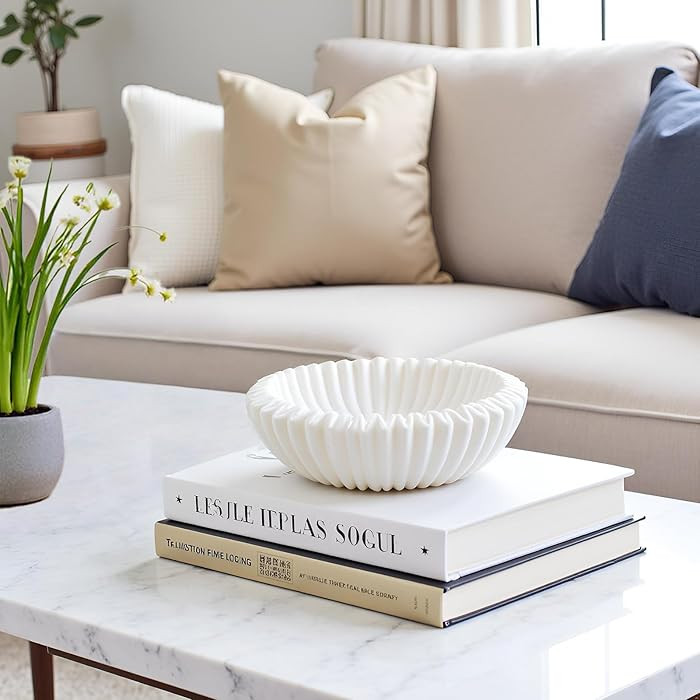 Braxio Decorative Bowl Modern Home Decor – White Ruffle Bowl Decorative Catchall for Entryway D... | Amazon (US)