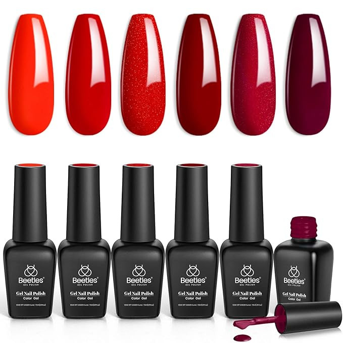 Beetles Red Gel Nail Polish Set - 6 Colors Bloody Mary Collection Popular Shimmer Red Burgundy Ge... | Amazon (US)