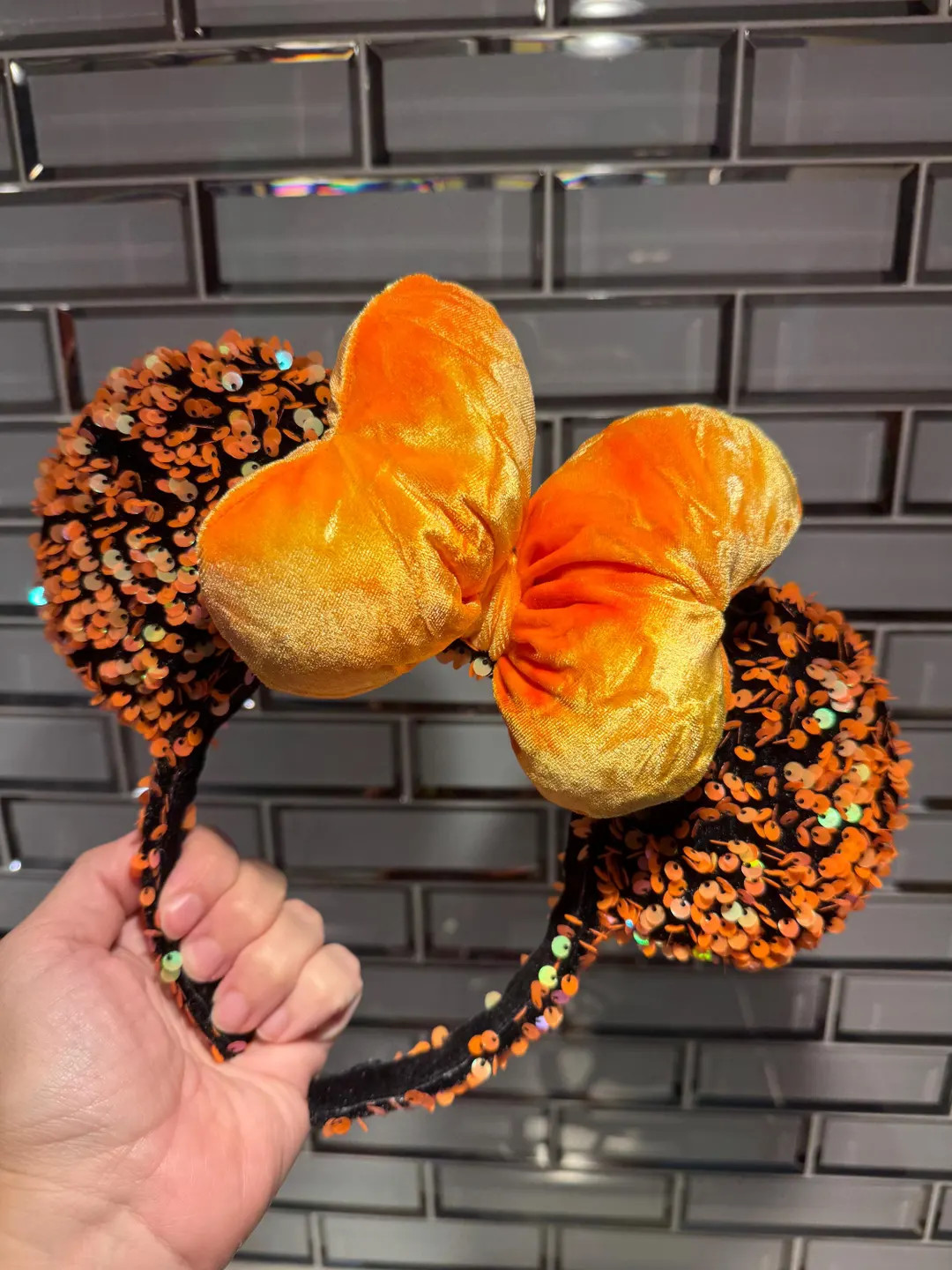 Coquette Sequin Minnie Mouse Ears: Big Puffy Orange Velvet Bow, Halloween - Etsy | Etsy (US)