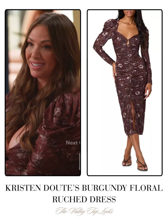 Kristen Doute's Burgundy Floral Ruched Dress 

 