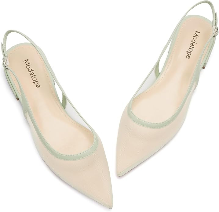 Modatope Slingback Flats for Women Pointed Toe Ballet Flats Classic Low Heel Sandals Dress Shoes | Amazon (US)