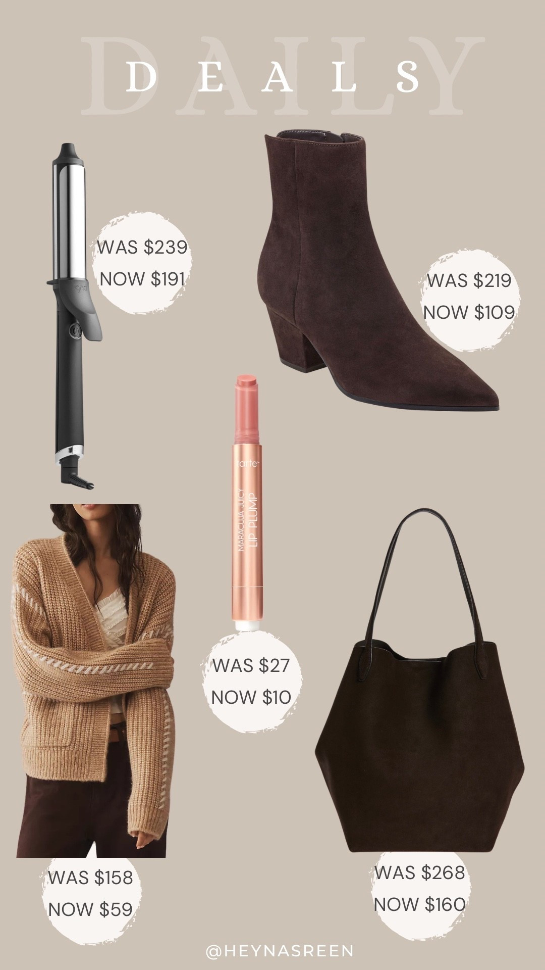 Daily deals on GHD curling iron, Marc Fisher booties, Tarte lip plump, Madewell suede bag, Anthropologie cardigan 