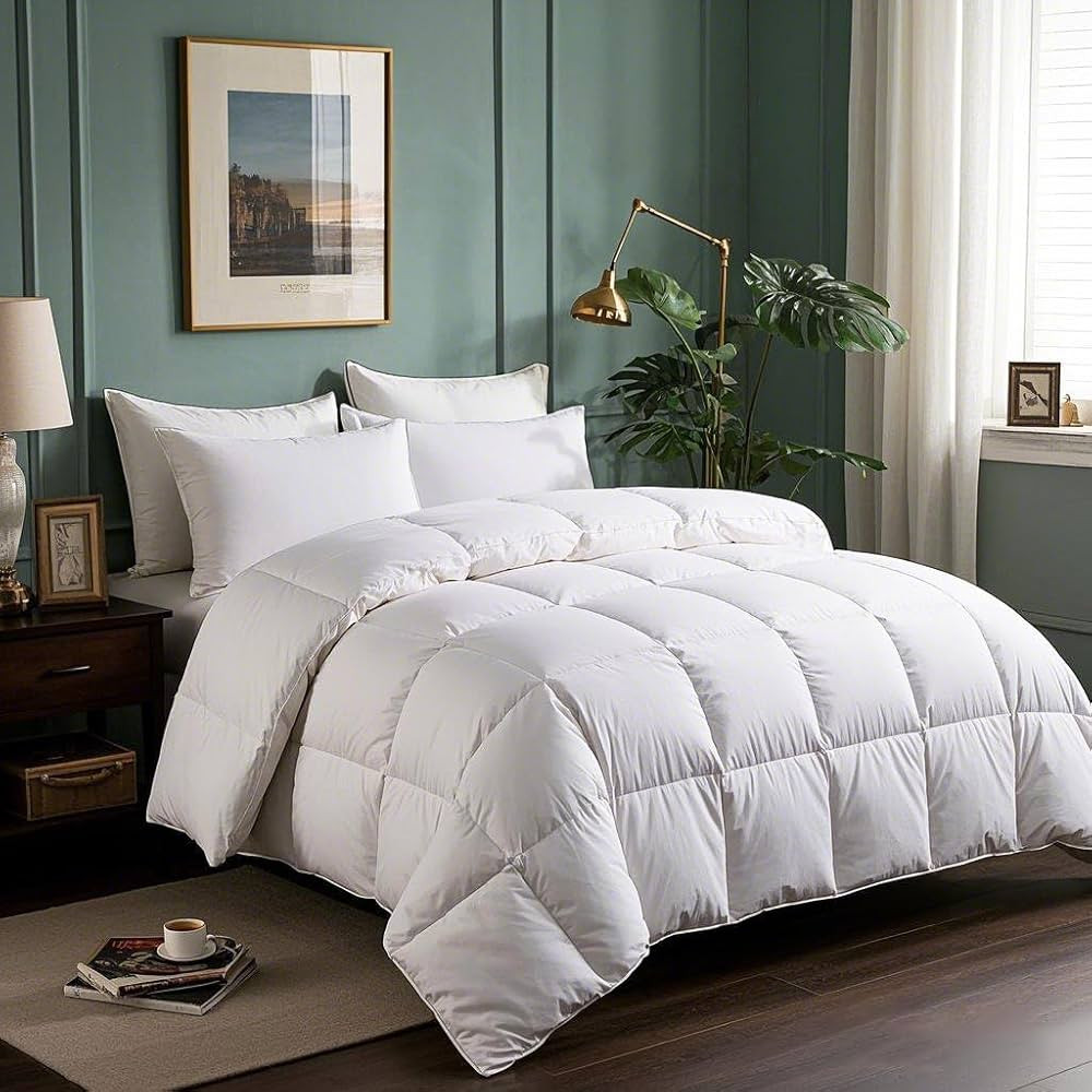 Serta Luxurious Goose Feathers Down Fiber Comforter Twin Size Duvet Insert, 100% Cotton, Hotel Qu... | Amazon (US)