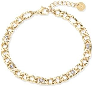 PAVOI Waterproof Curb Chain Bracelet for Women, 14K Gold Plated Bracelets | Amazon (US)