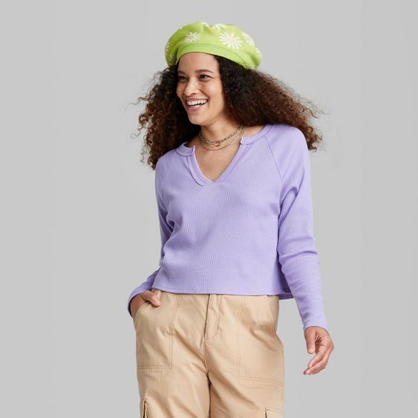 Women's Long Sleeve V-Neck Waffle Boxy T-Shirt - Wild Fable™ | Target