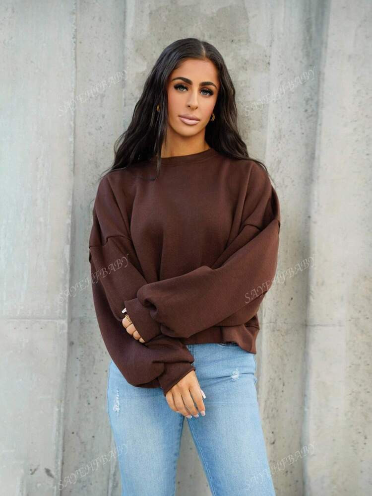 SAYEHFBABY Oversized Boxy Cropped Sweatshirt Long Sleeve Relaxed Fit Back To School Autmun Winter... | SHEIN