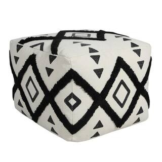 Textured Black / White 18 in. x 18 in. x 14 in. Double Diamond Pouf Ottoman 7526A2084D9348 - The ... | The Home Depot