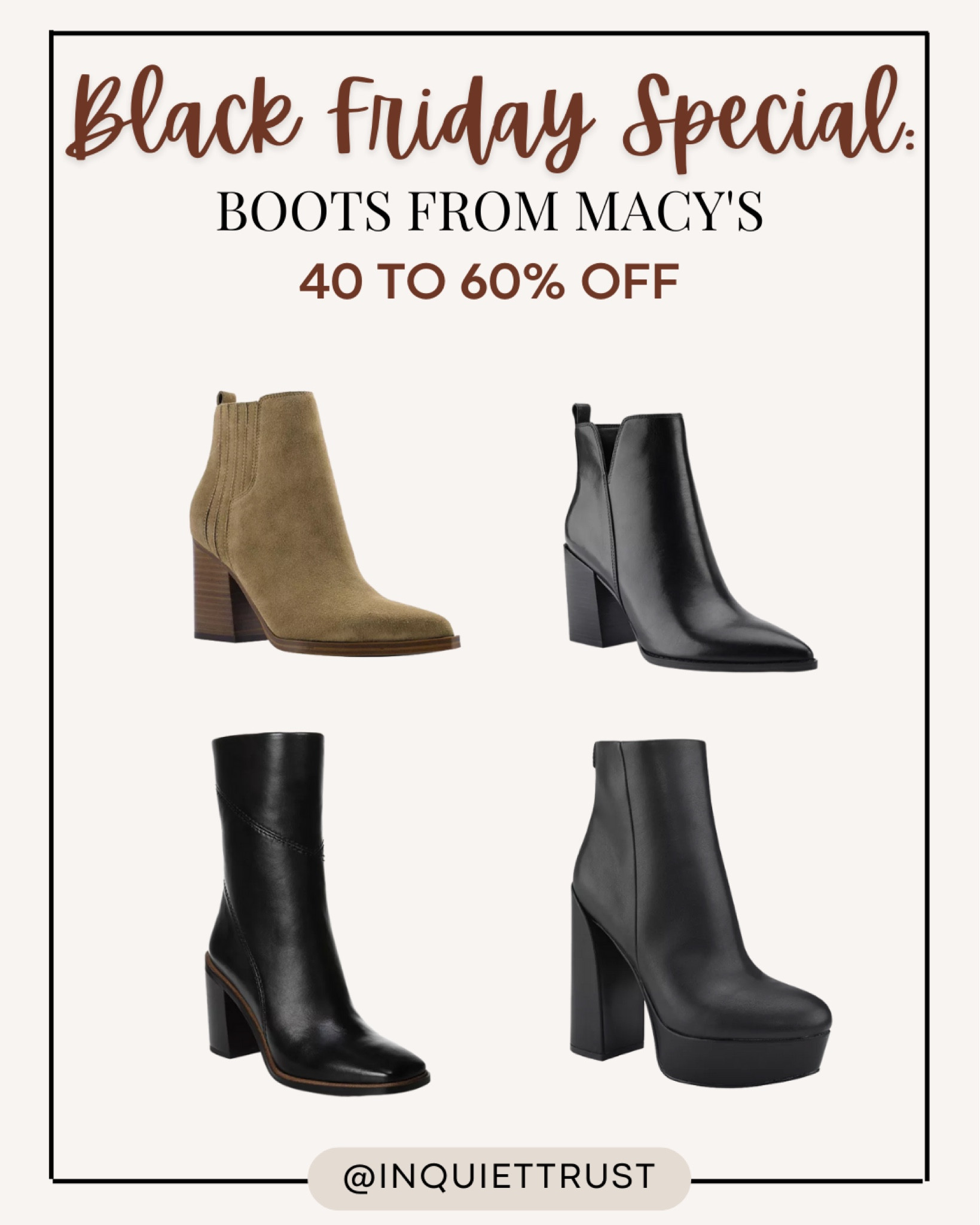 Up to 60% off on chic boots from Macy's!

#heeledbooties #fallboots #blackboots #onsalenow

#LTKshoecrush #LTKstyletip #LTKworkwear