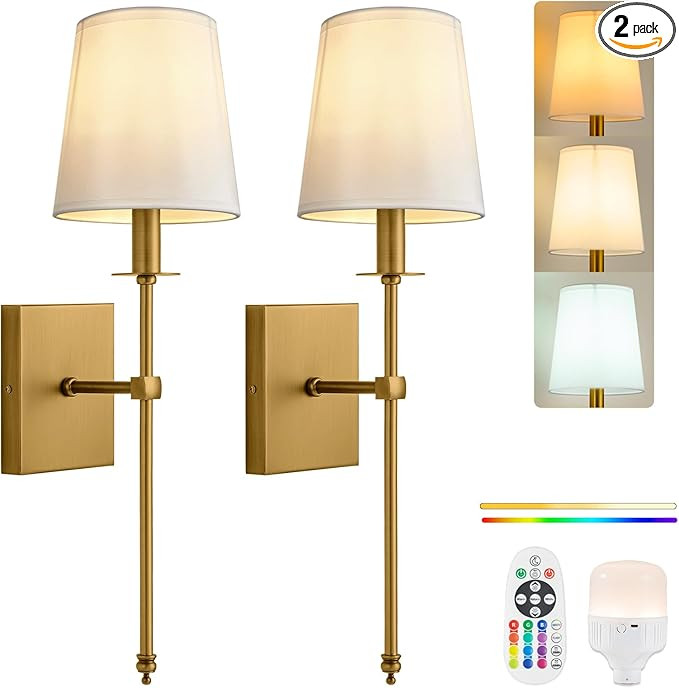 PASSICA DECOR Battery Operated Wall Sconce Set of 2, Rechargeable Wireless Wall Lights with 15 Co... | Amazon (US)