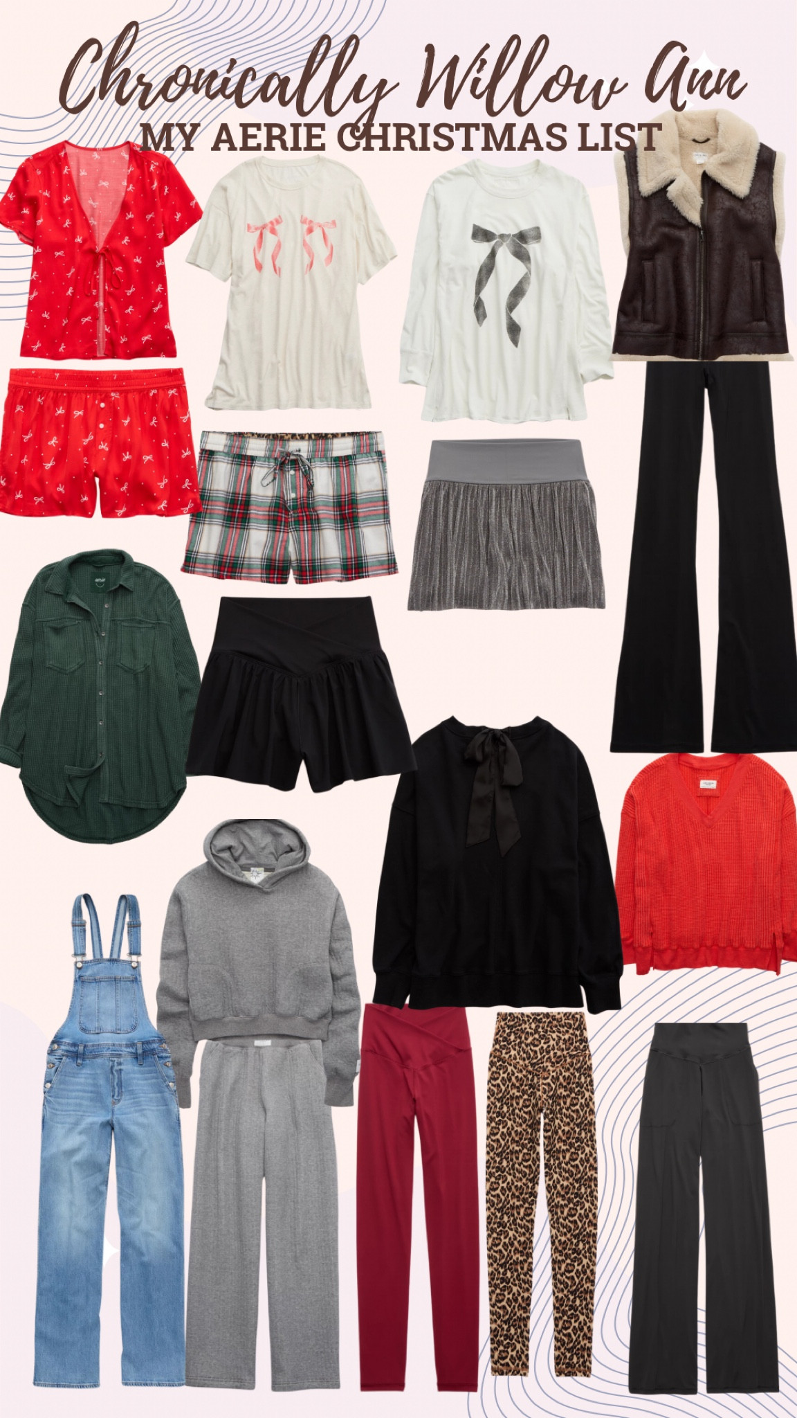 My personal aerie Christmas list. I order medium talls in all pants and medium or large in the tops depending on fit! I love aerie, the quality is incredible and lasts forever. I love how cozy and seeet it all is and their sale right now makes it so much more affordable! Gifts for her, gifts for nieces, gifts for sisters, gifts for aunts

#LTKGiftGuide #LTKStyleTip #LTKSaleAlert