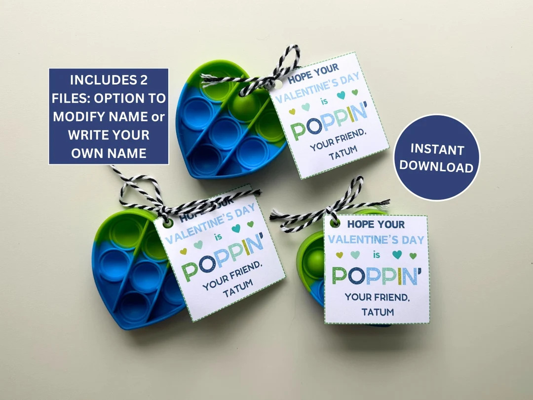 Valentine Popit Tags | Valentine Poppin Party Favors | Printable Valentines Day | Classroom Valen... | Etsy (US)