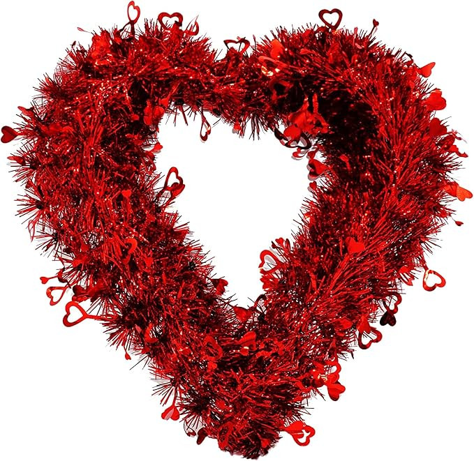 14" Valentines Wreath for Front Door, Tinsel Heart Wreath for Indoor Outdoor Decorations, Valenti... | Amazon (US)