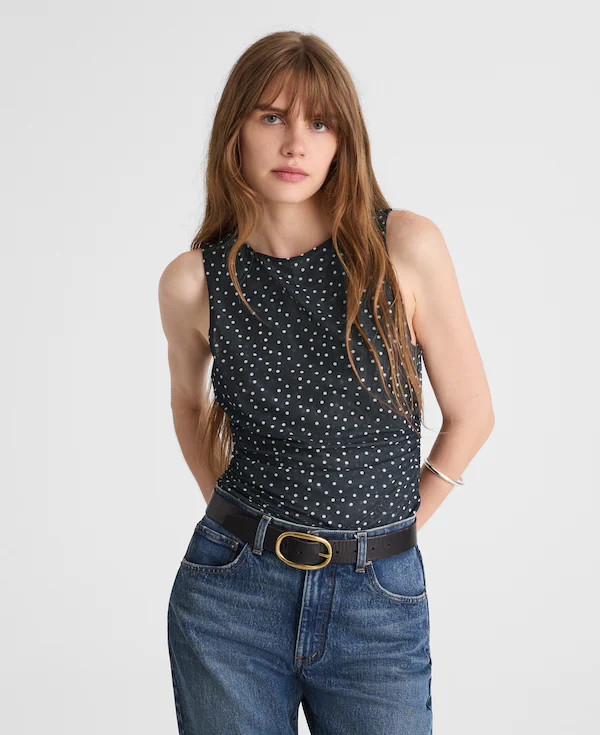 Ruched Mesh Top in Polka Dot | Madewell | Madewell