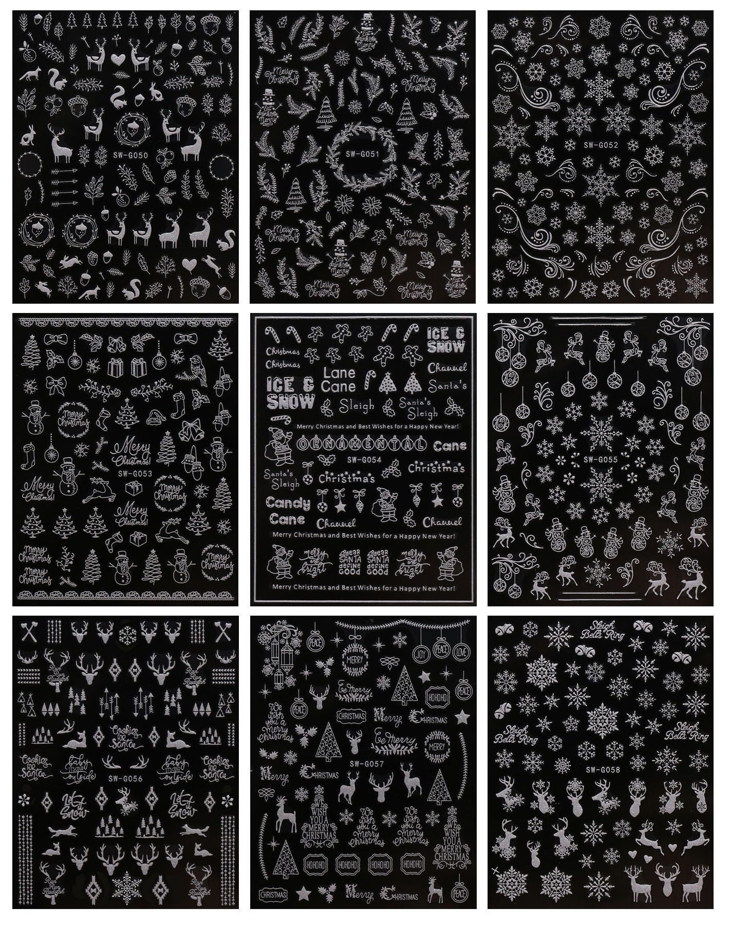 JMEOWIO 9 Sheets Christmas Glitter Nail Art Stickers Decals Self-Adhesive Snowflake Winter Holida... | Amazon (US)