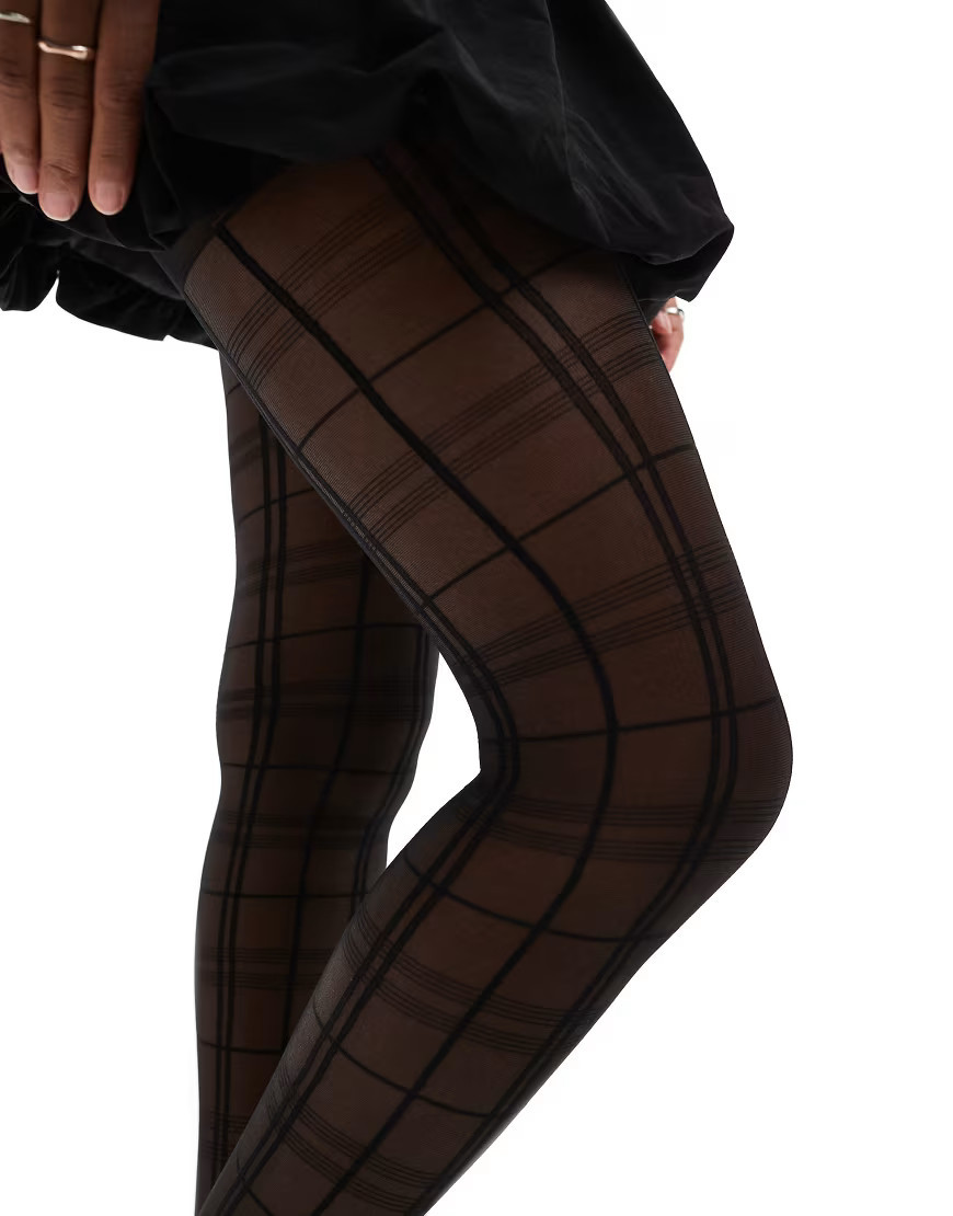 ASOS DESIGN check tights in black | ASOS (Global)