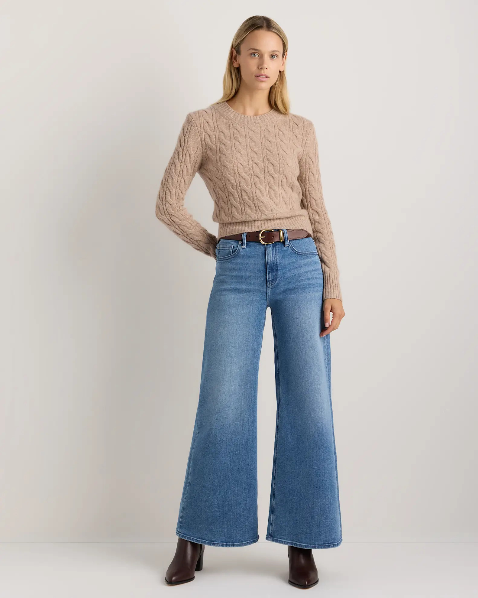 Mongolian Cashmere Shrunken Cable Crewneck Sweater | Quince
