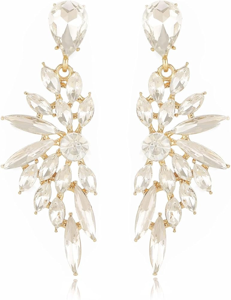 Rhinestone Statement Earrings Cluster Crystal Drop Dangle Earrings Teardrop Chandelier Earring Da... | Amazon (US)