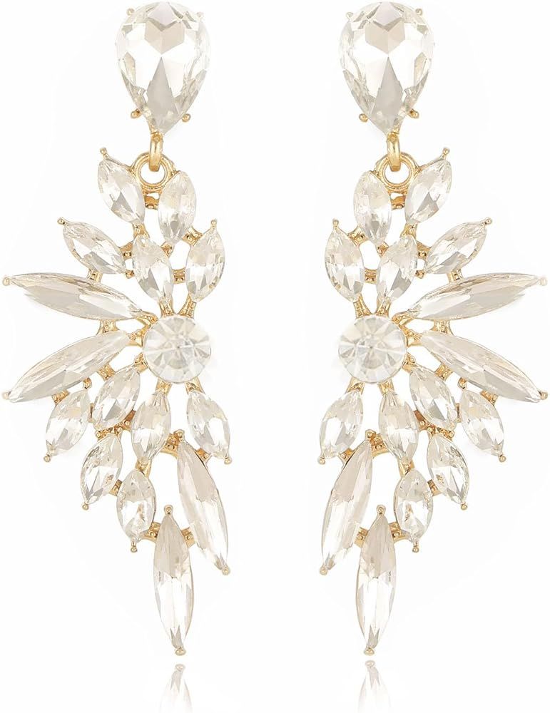 Rhinestone Statement Earrings Cluster Crystal Drop Dangle Earrings Teardrop Chandelier Earrings D... | Amazon (US)