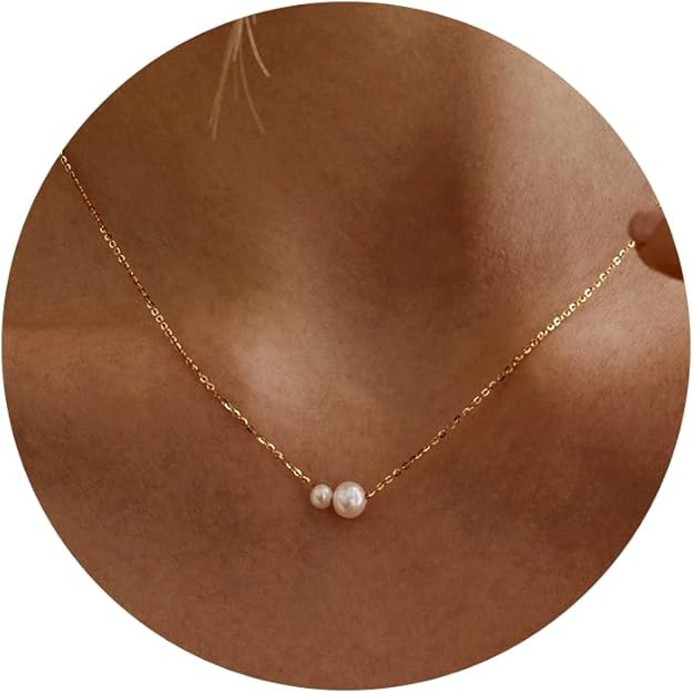 Pearl Necklaces for Women Trendy, 14k Gold Plated Dainty Necklace Simple Pearl Drop Single Charm ... | Amazon (US)