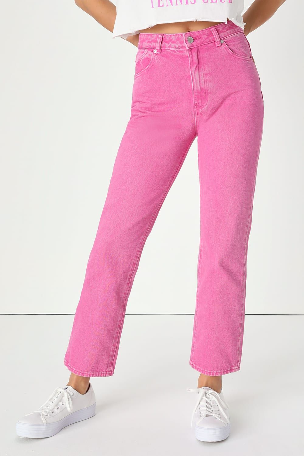 Original Straight Hot Pink High Rise Denim Jeans | Lulus (US)