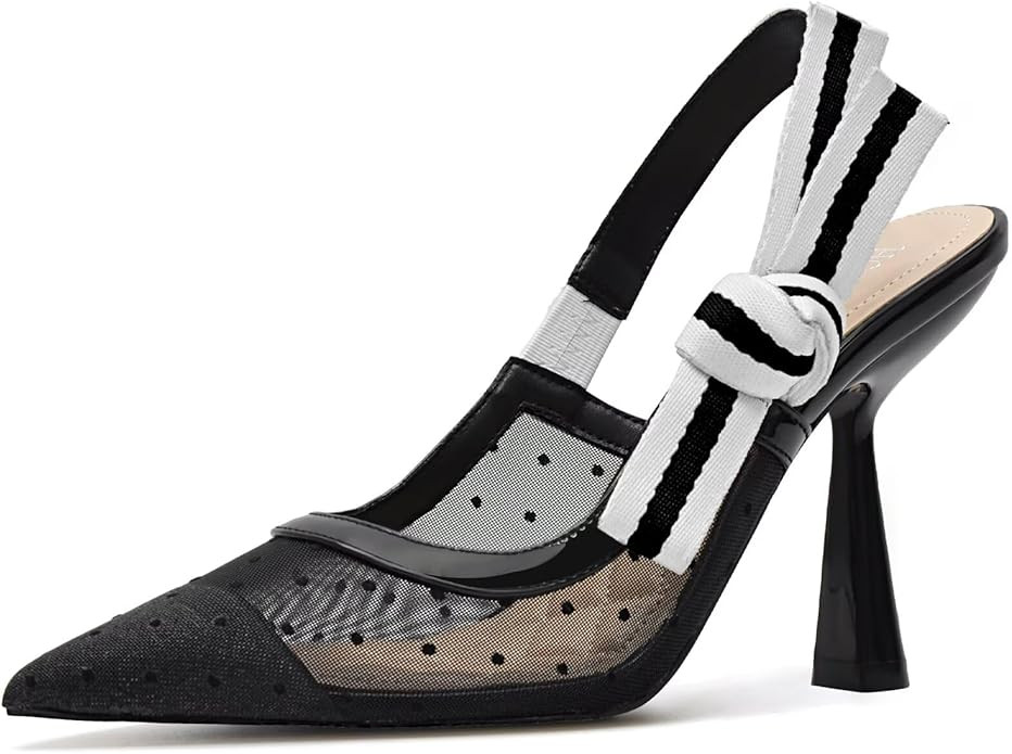 Slingback Heels for Women Closed Pointed Toe High Heels Bowknot Knitted Dress Work Wedding Pumps ... | Amazon (US)