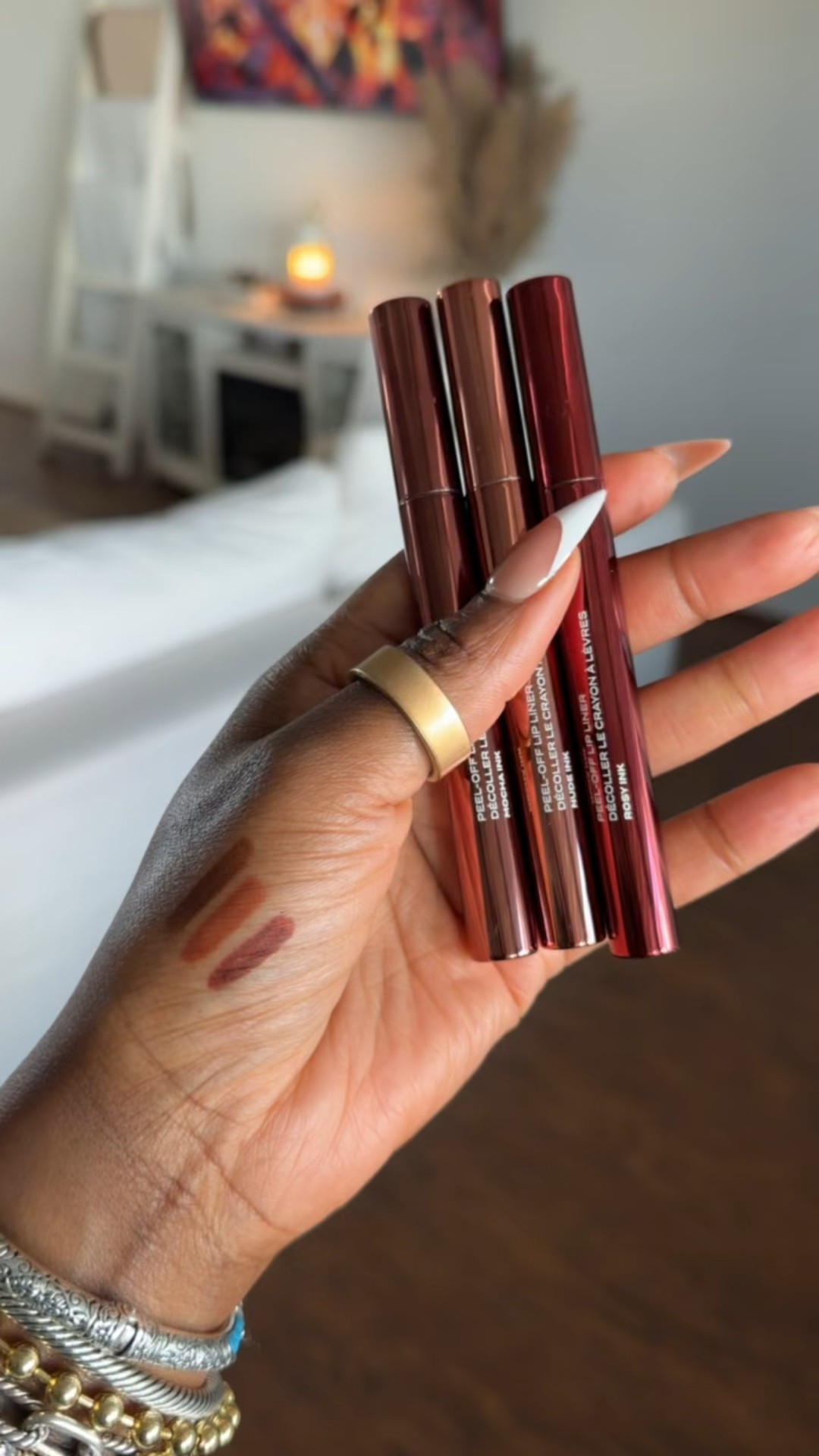 Hard candy has peel off lip liners and these are so cute! From left to right, I have mocha ink, nude ink, and Rosy ink. 