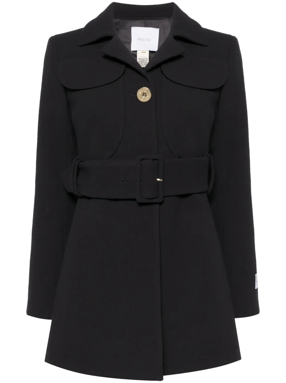 Patou belted virgin-wool coat - Black | Farfetch Global