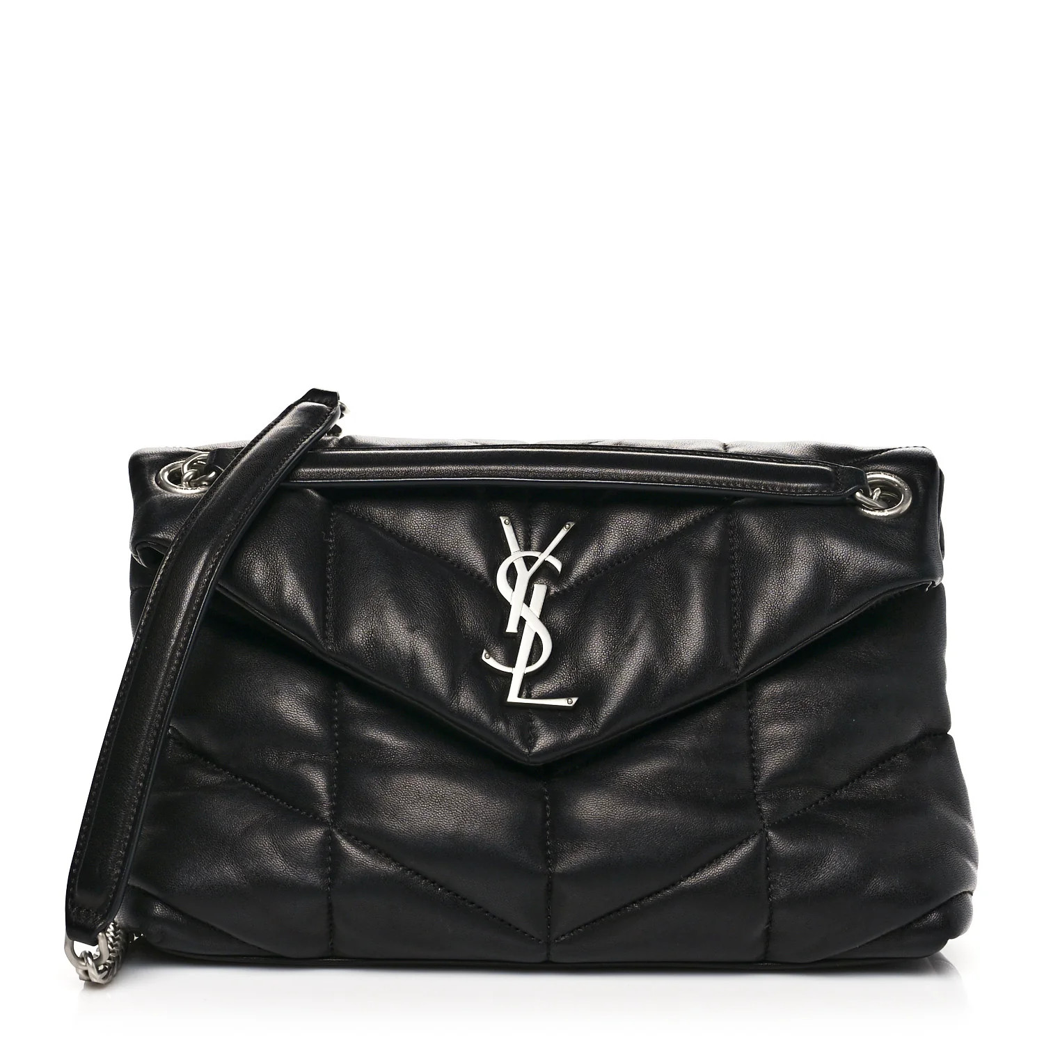 SAINT LAURENT Lambskin Quilted Small Loulou Puffer Monogram Chain Satchel Black | FASHIONPHILE | FASHIONPHILE (US)