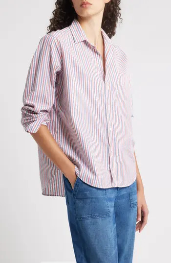 Frank & Eileen Eileen Relaxed Button-Up Shirt in White Red Navy Stripe at Nordstrom Rack, Size X-Small | Nordstrom Rack