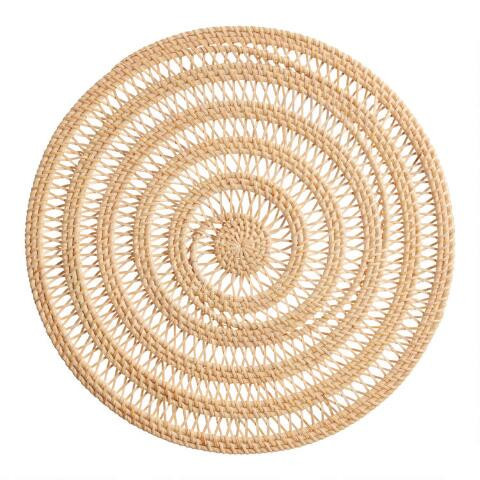 Round Natural Rattan Spiral Woven Placemat | World Market