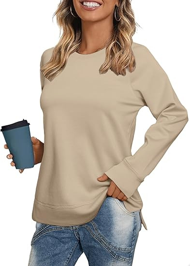 Glamaker Womens Long Sleeve Sweatshirt Casual Crewneck Sweatshirts Loose Fit Pullover Tops | Amazon (US)