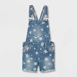 Girls' Star Printed Jean Shortalls - Cat & Jack™ Medium Wash | Target