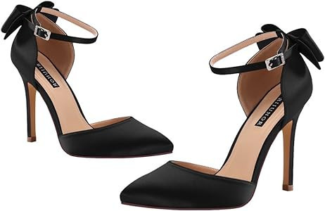 ERIJUNOR Women High Heel Bow Ankle Strap Evening Party Dance Wedding Satin Shoes | Amazon (US)